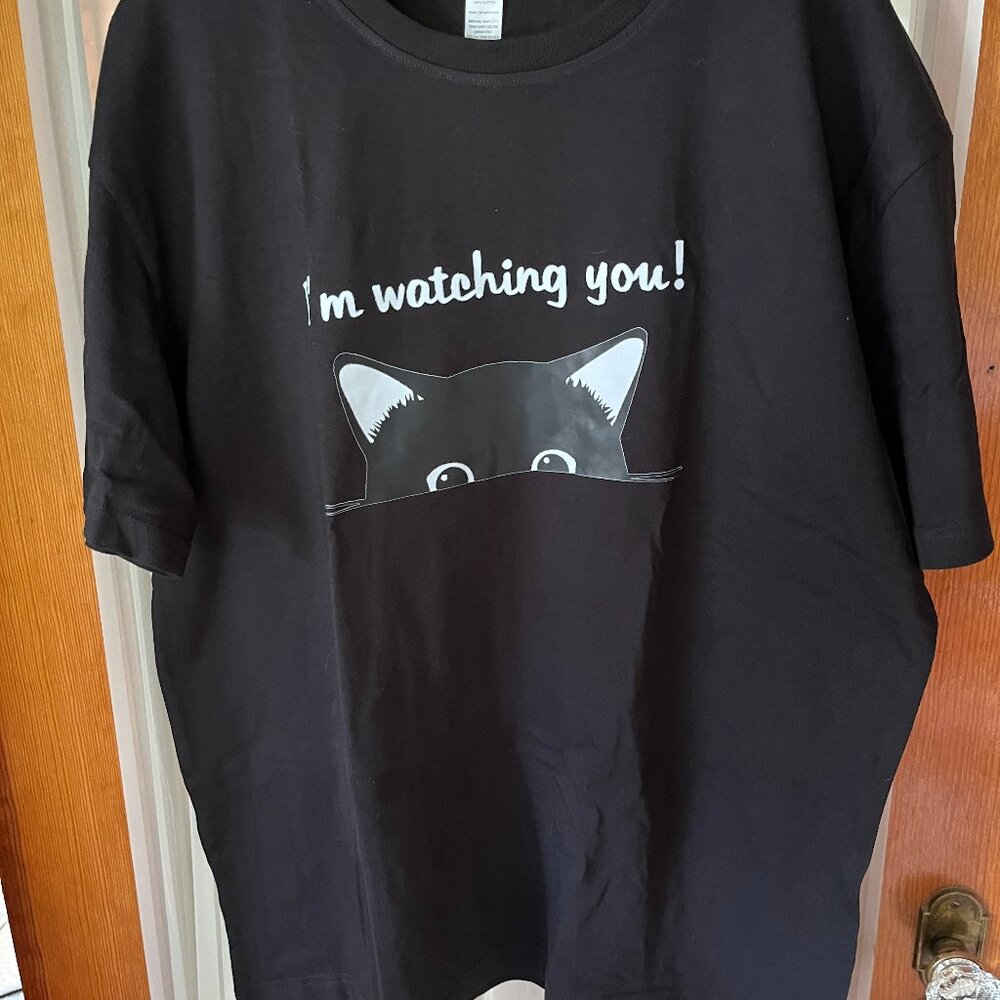 NEW CAT Womens black t-shirt 100% cotton XL  I'm watching you!
